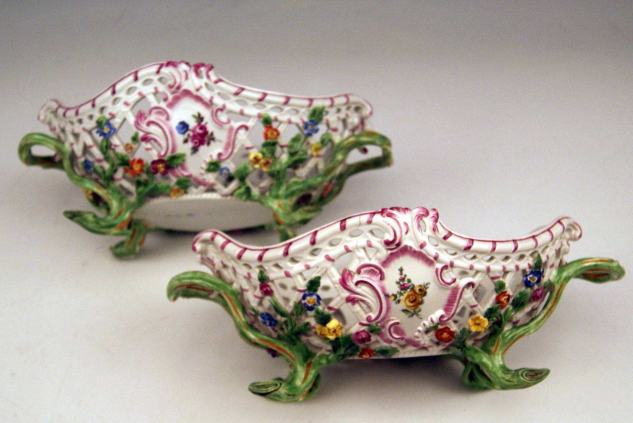 German Meissen Finest Pair of Reticulated Bowls from the Marcolini Period c.1790-1800