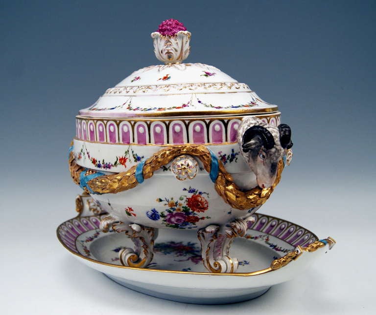 Rococo Meissen Large Lidded Tureen With Oval Platter Marcolini Period Made C.1800