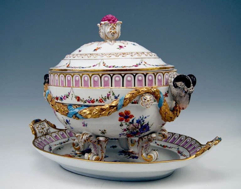 German Meissen Large Lidded Tureen With Oval Platter Marcolini Period Made C.1800
