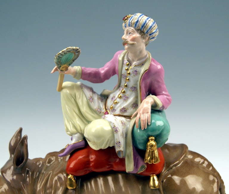 Meissen Figurine Turkish Man on Rhinoceros Model by Kaendler circa 1850 In Excellent Condition In Vienna, AT