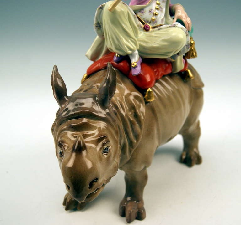 Porcelain Meissen Figurine Turkish Man on Rhinoceros Model by Kaendler circa 1850