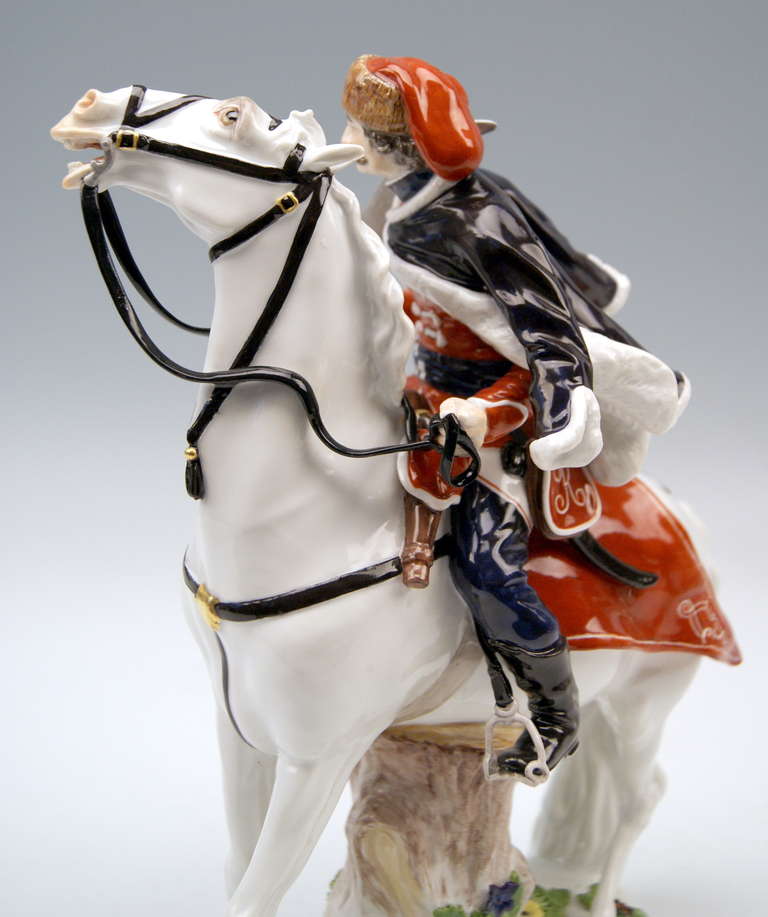 MEISSEN FIGURINE HUSSAR RIDING ON HORSE  c. 1860 / 70 1