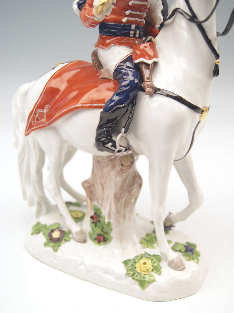 FIGURINE MEISSEN HUSSAR montant sur un cheval c. 1860 / 70 3