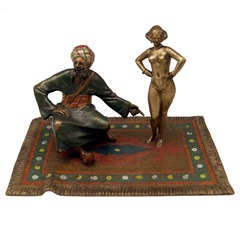 Vienna Bronze Made by Franz Bergman(n) Arab Man on Carpet with Female Nude circa 1915-20