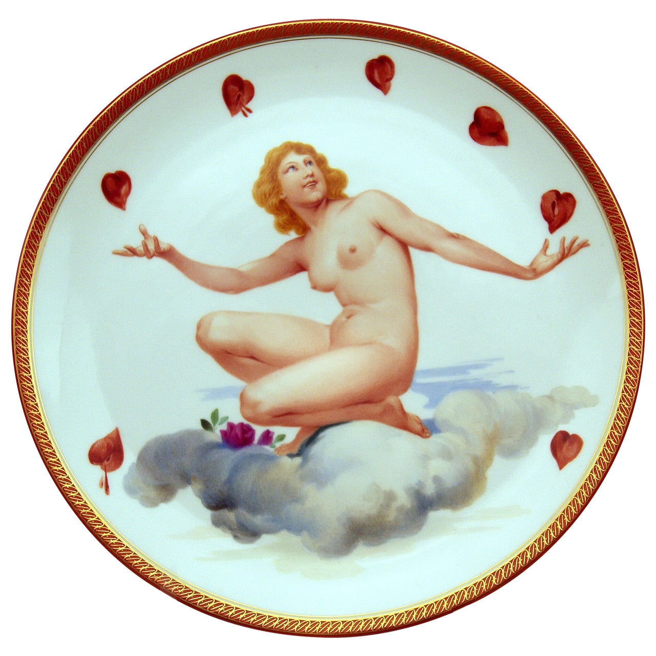 Meissen Rarest Plate Female Nude Picture of Love Art Nouveau, circa1900