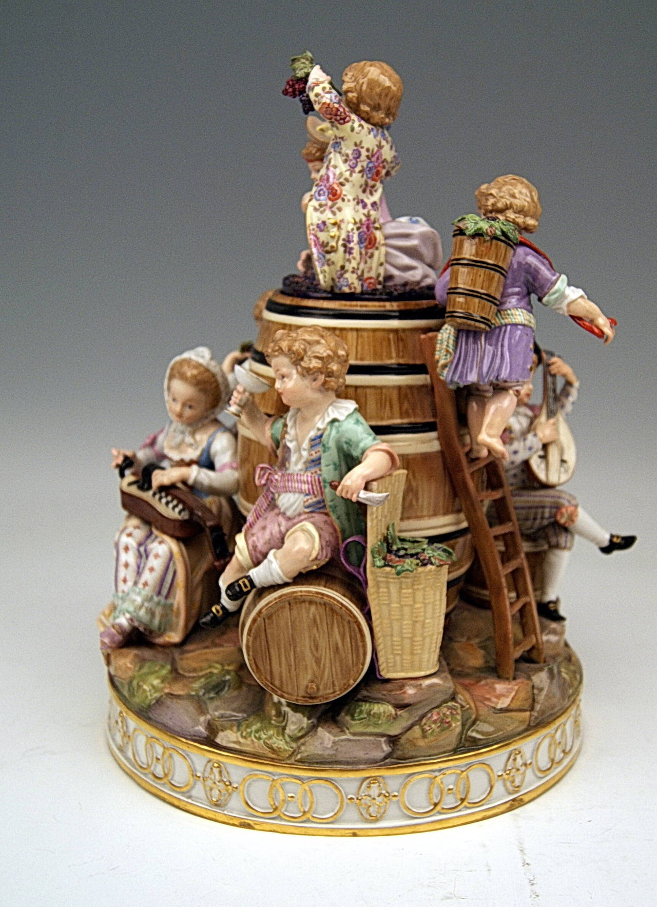 Rococo Meissen Porcelain Children and Wine Cask Figure by Schoenheit, circa 1860