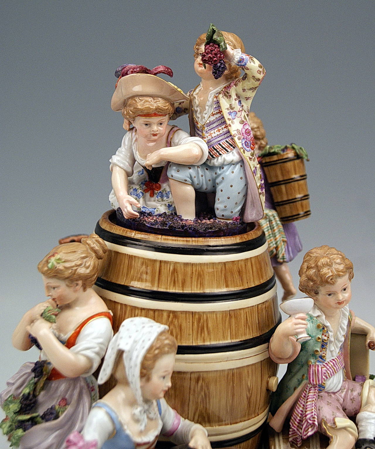 Glazed Meissen Porcelain Children and Wine Cask Figure by Schoenheit, circa 1860