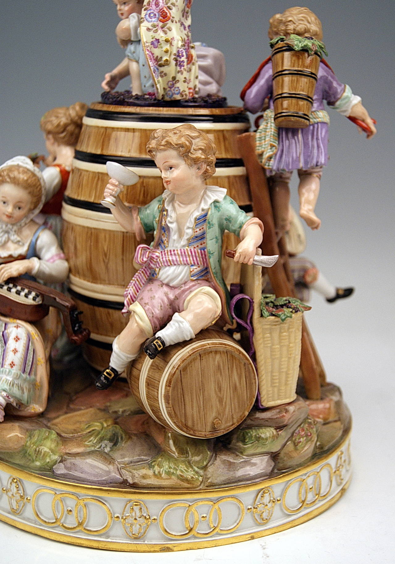 Mid-19th Century Meissen Porcelain Children and Wine Cask Figure by Schoenheit, circa 1860