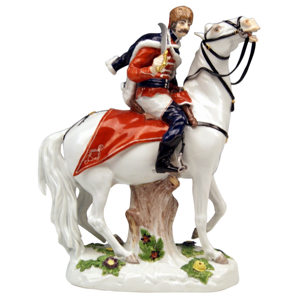 MEISSEN FIGURINE HUSSAR RIDING ON HORSE  c. 1860 / 70