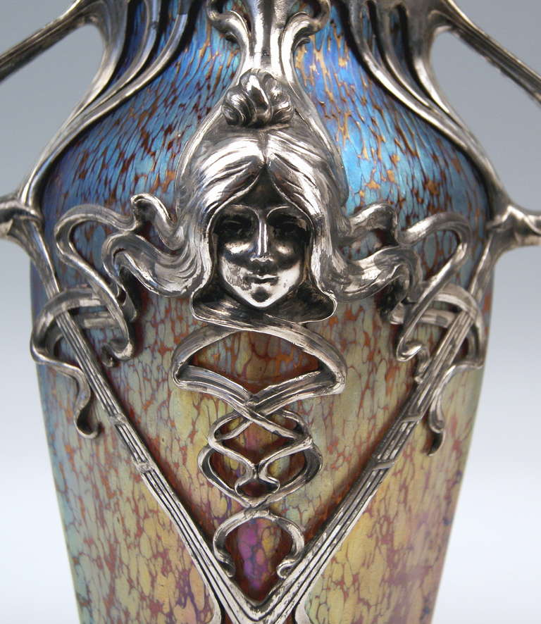 Vase Loetz Widow Klostermuehle Bohemia Art Nouveau c.1906 Candia Papillon & Gorgeous Metal Overlay In Excellent Condition In Vienna, AT