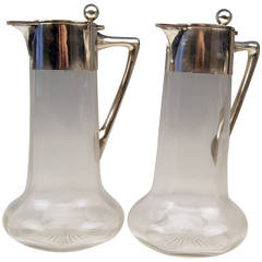 German Silver Glass Decanter Carafes with Silver Mounting by W. Binder c.1900 12