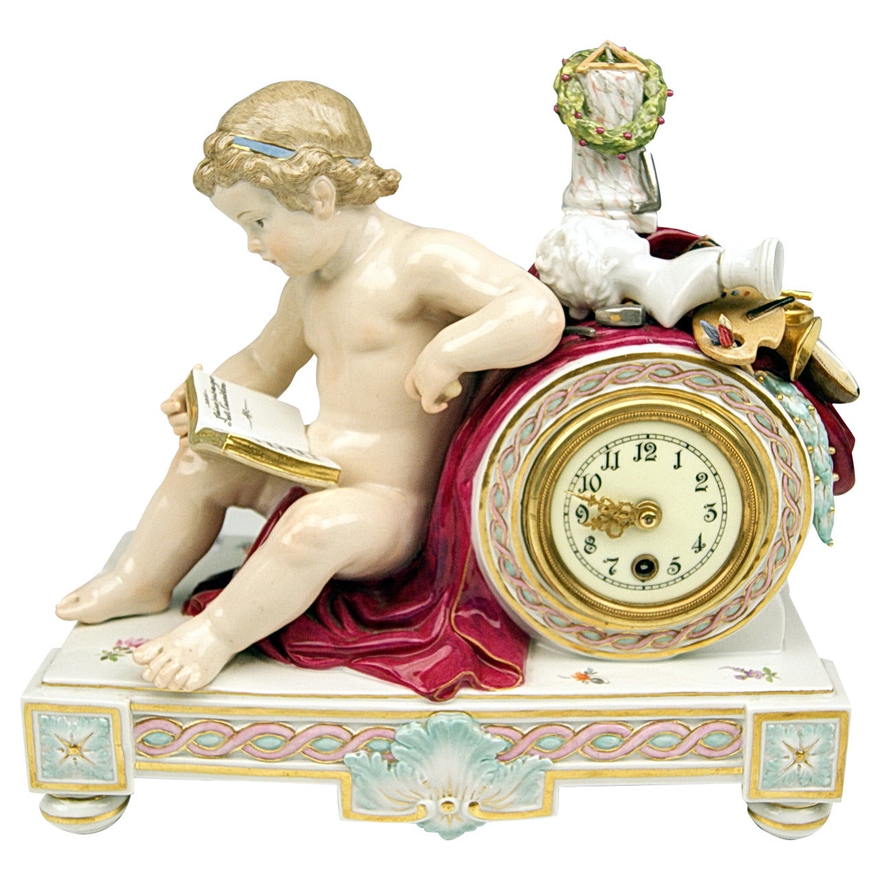 Meissen Superb Table Mantle Clock Vintage Cherub, circa 1870