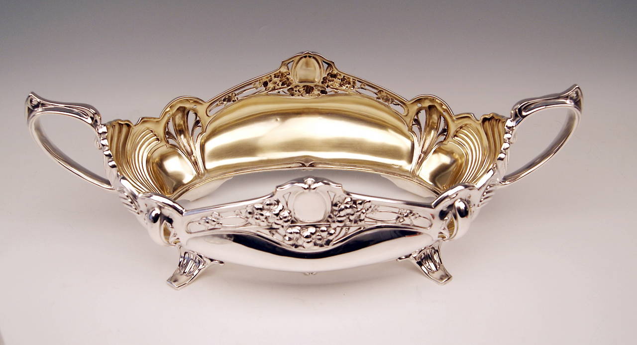 Silver Art Nouveau German Large Flower Bowl Glass Liner by Bruckmann cirac 1900 2