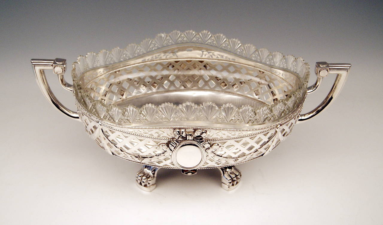 Silver Art Nouveau, Huge Flower Bowl Glass Liner by Deyhle Germany, circa 1900