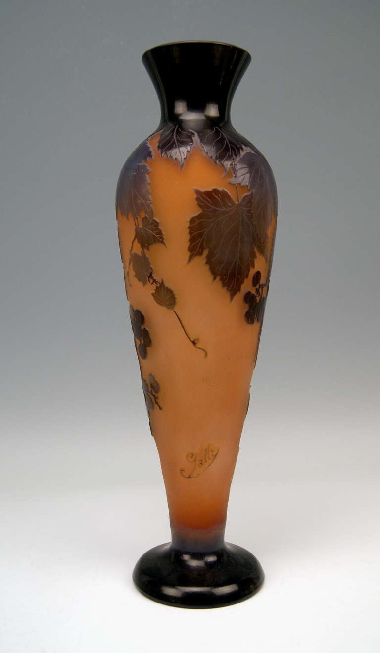 Gallé Nancy Tall Vase with Wine Grapes Art Nouveau France Lorraine c. 1920
