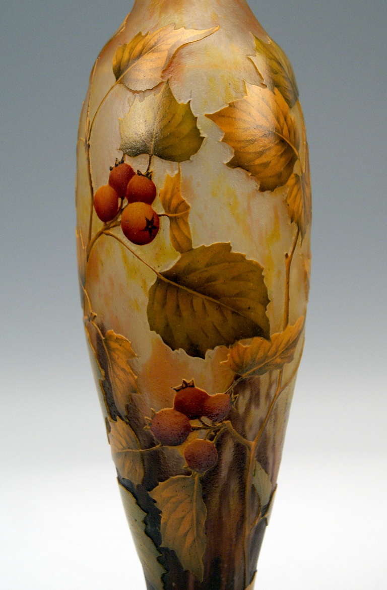 Daum Nancy Tall Vase with Rosehips Art Nouveau France Lorraine 1900 - 1905 In Excellent Condition In Vienna, AT