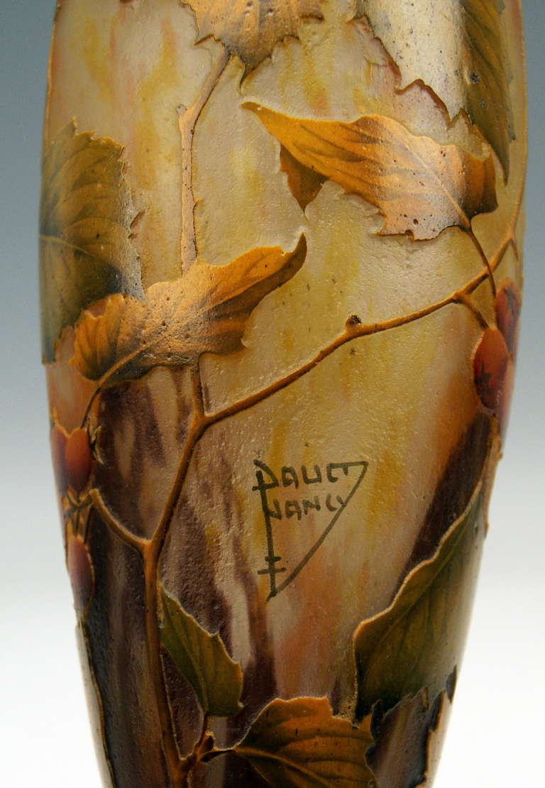 20th Century Daum Nancy Tall Vase with Rosehips Art Nouveau France Lorraine 1900 - 1905