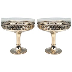 Silver German Pair of Centerpieces with Original Glass Liners circa 1900