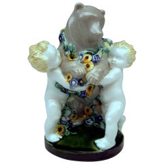 Antique Michael Powolny Lovely Vienna Cherub Figurines Supporting Bear, circa 1907