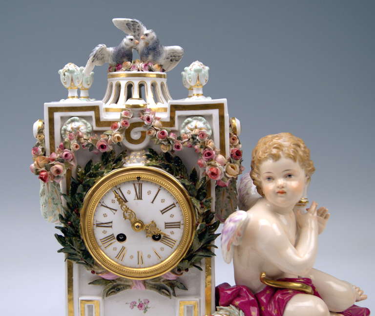 German Meissen Gorgeous Table or Mantle Clock circa 1870