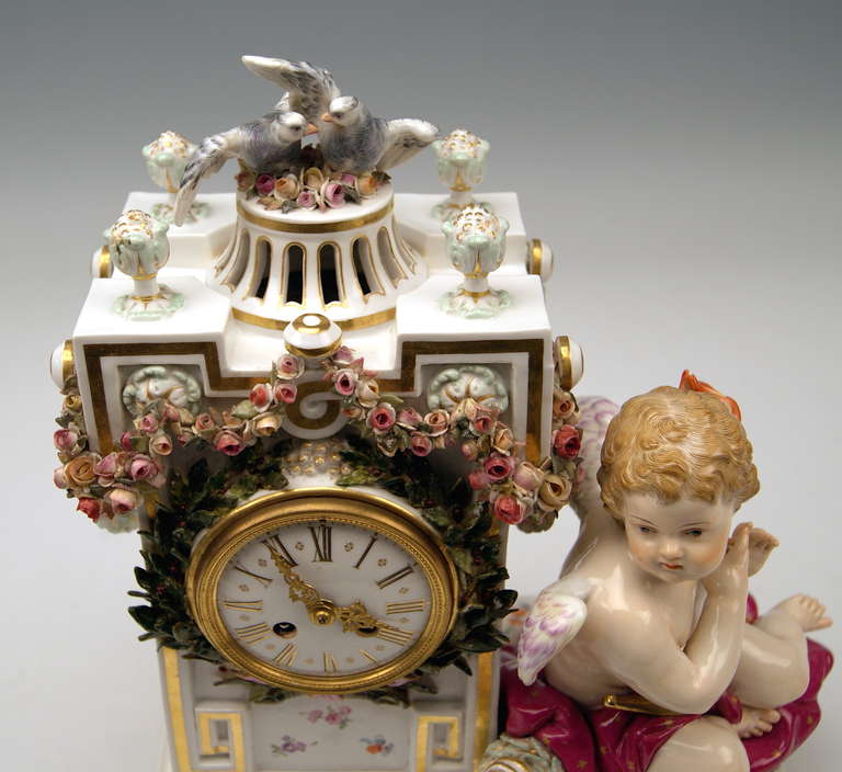 Meissen Gorgeous Table or Mantle Clock circa 1870 2