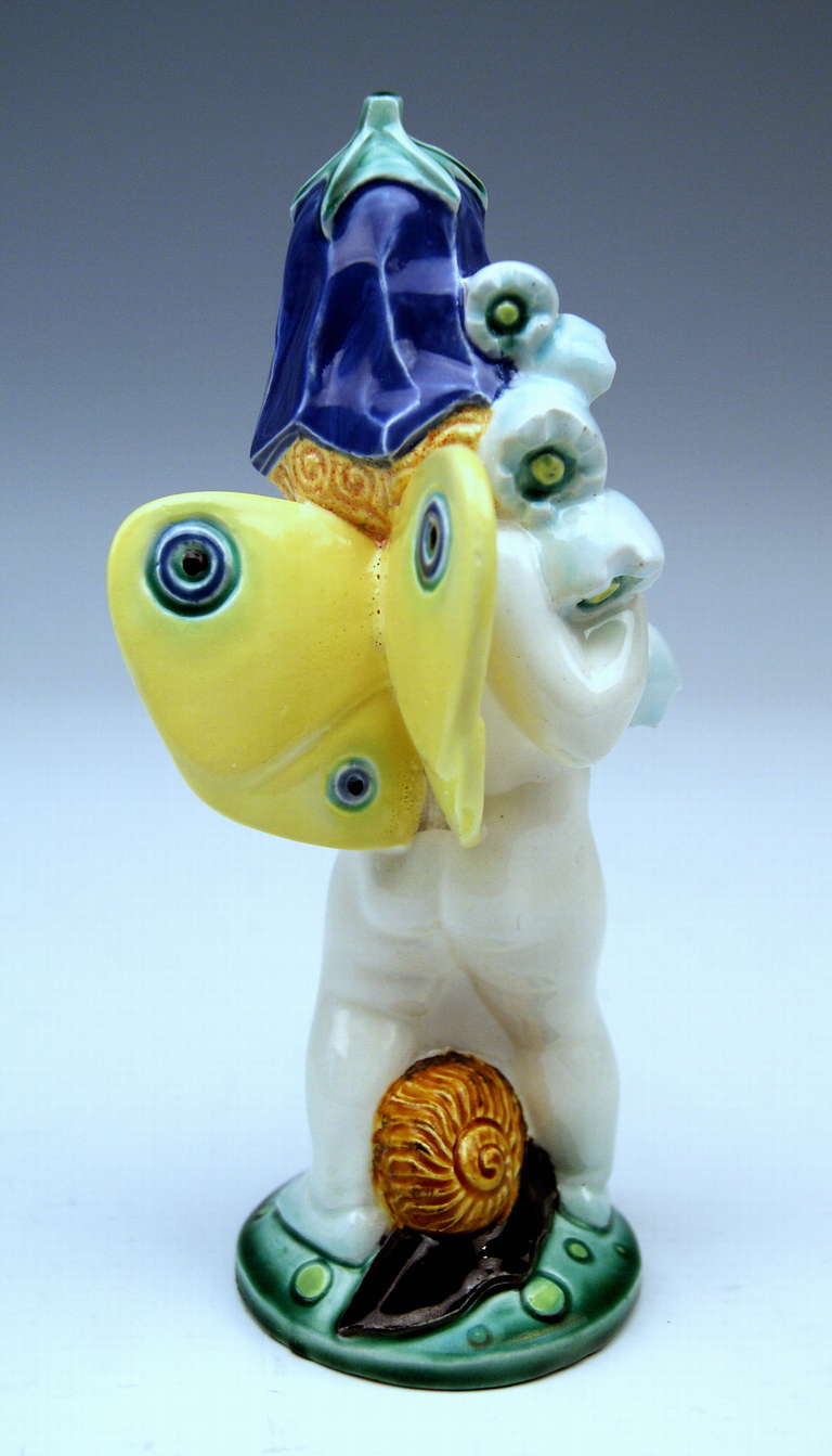 Michael Powolny Vienna Ceramics WK + MP  Bellflower Cherub Lovely Figurine 1910 (Handbemalt)