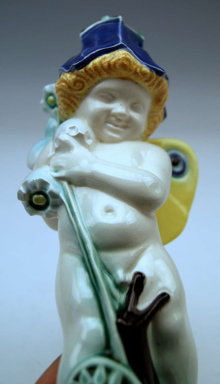 Hand-Painted Michael Powolny Vienna Ceramics WK + MP  Bellflower Cherub Lovely Figurine 1910