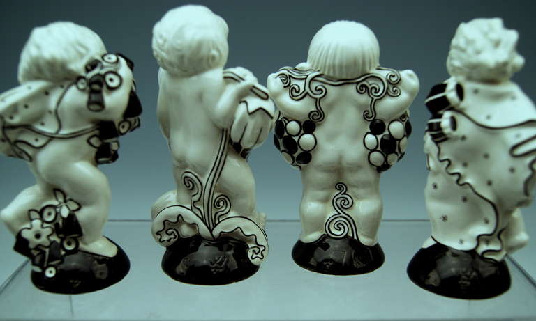 Michael Powolny Four Cherubs Seasons Lovely Figurines Made 1912 In Excellent Condition In Vienna, AT