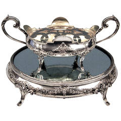 Silver Art Nouveau Rare Flower Bowl with Large Oval Support Made in Porto, 1900 2
