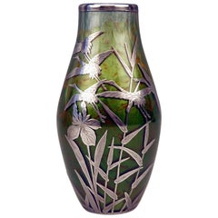 Vase Loetz Widow Art Nouveau Titania Gre 2534 with Silver Overlay, circa 1906