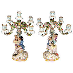 Meissen Pair of Tall Candlesticks | Each of Them Having Five Grommets circa 1870 7