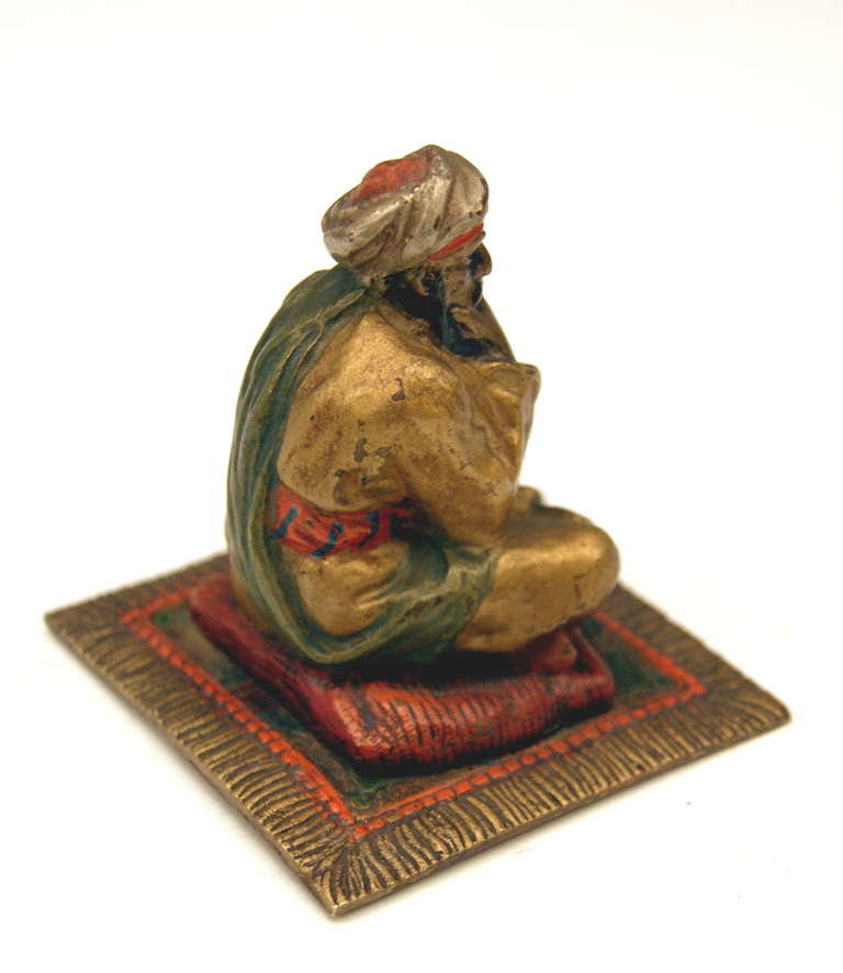 Austrian Vienna Bronze Made by Franz Bergman(n) Arab Man on Carpet circa 1890-1900