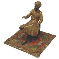 Vienna Bronze Made by Franz Bergman(n) Arab Man on Carpet circa 1890-1900