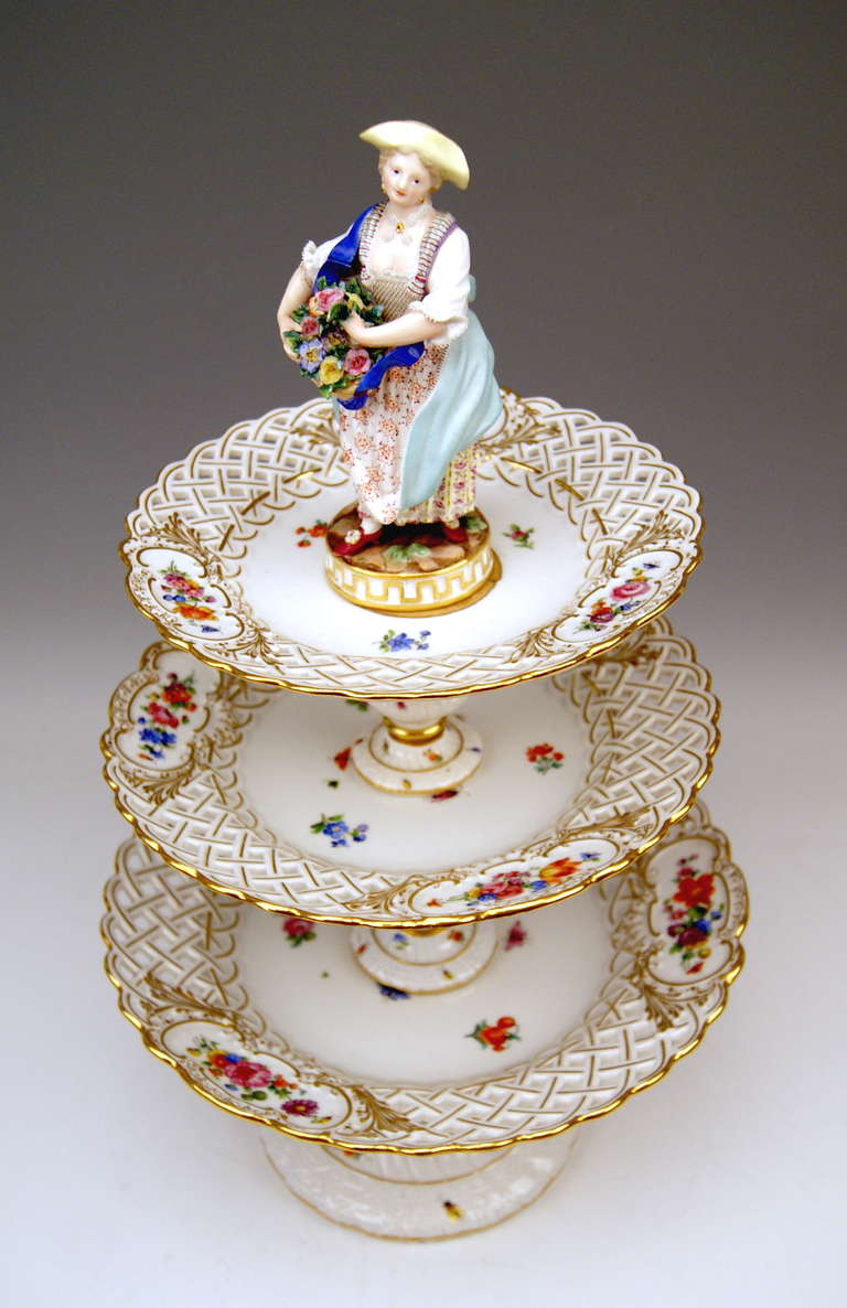 Rococo Meissen Pair of Centrepieces, Each Crowned by Sculptured Figurines circa 1870