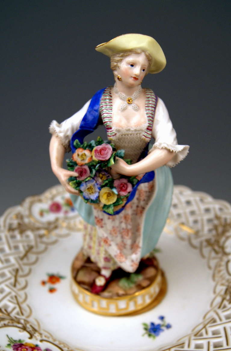 Painted Meissen Pair of Centrepieces, Each Crowned by Sculptured Figurines circa 1870