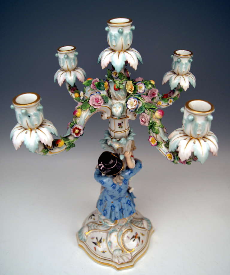 Rococo Meissen Pair of Tall Candlesticks  Each of Them Having Five Grommets circa 1870