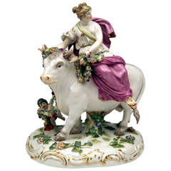 Groupe de figurines rares de Meissen "Europe chevauchant un taureau blanc":: vers 1900