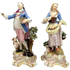 Antique Meissen Pair of Shepherd Figurines by Ernst A. Leuteritz, circa 1870 - 1880