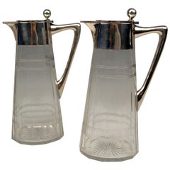 Paire de carafes en verre en argent Art Nouveau allemand par Wilhelm Binder:: 1900