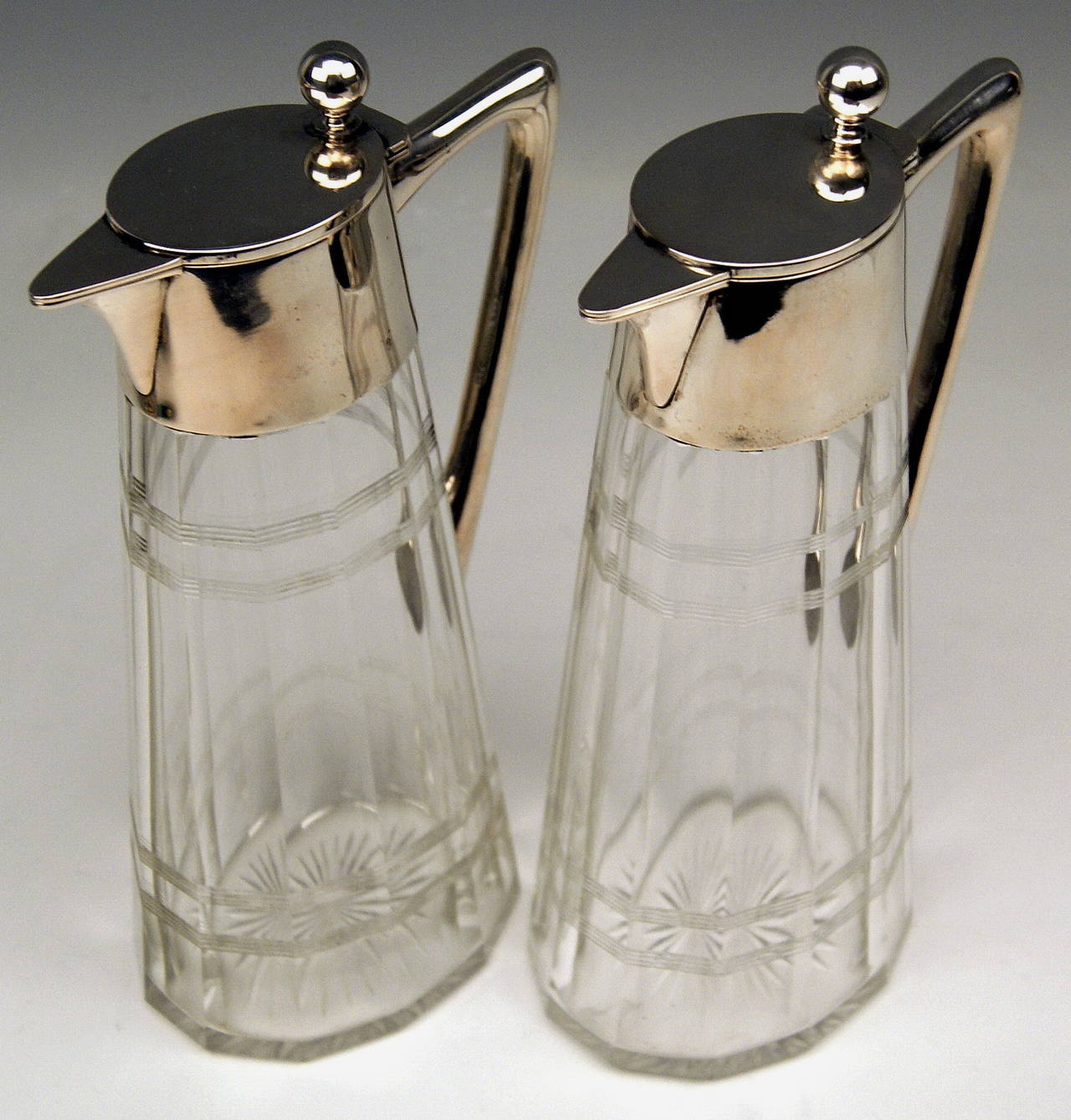 Silver Art Nouveau German Pair of Glass Decanters by Wilhelm Binder, 1900 1