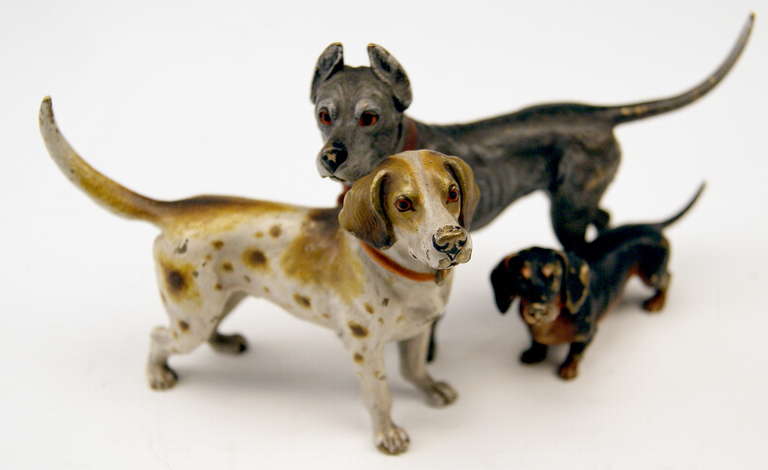 Austrian Vienna Bronze Made by Franz Bergman(n) Lifelike Three Dogs c.1890 - 1900
