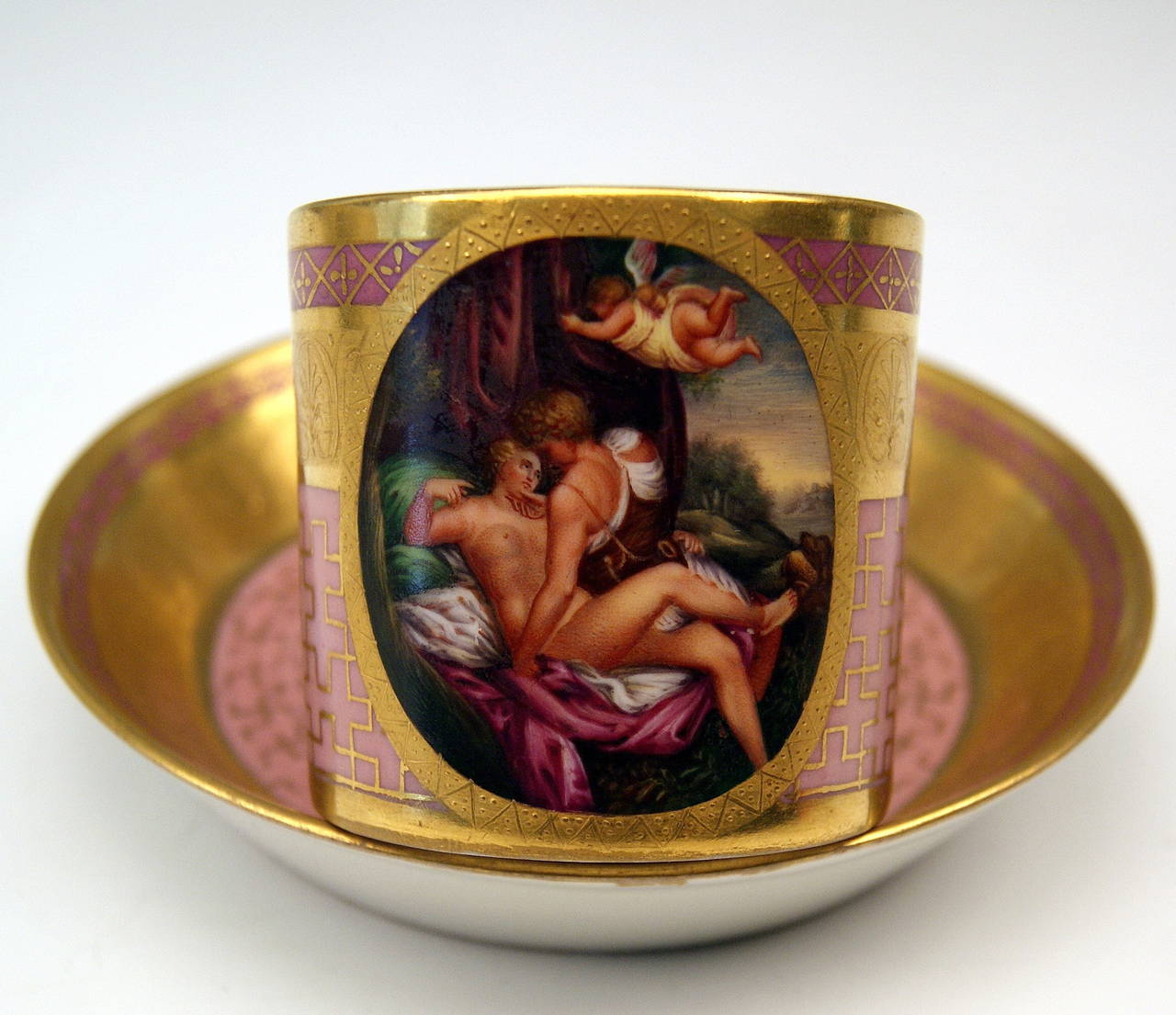 Painted Vienna Imperial Porcelain Cup Saucer Female Nude Austria 1810-1825