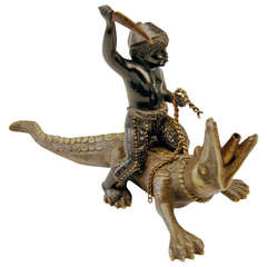 Vienna Bronze Made by Franz Bergman(n) Black Boy with Alligator c.1890 - 1900