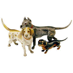 Vienna Bronze Made by Franz Bergman(n) Lifelike Three Dogs c.1890 - 1900