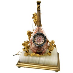 Viennese Rarest Bronze Table Clock with Cherubs / Painted with Enamel circa 1870