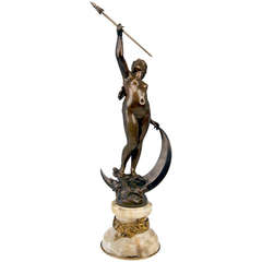 French Bronze Nicest Female Nude LUNA on Marble Base  c. 1900 - 10