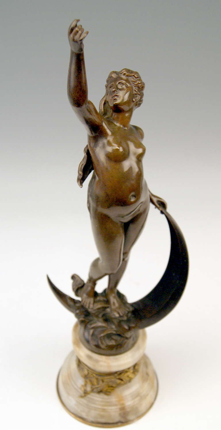 French Bronze Nicest Female Nude LUNA on Marble Base  c. 1900 - 10 1