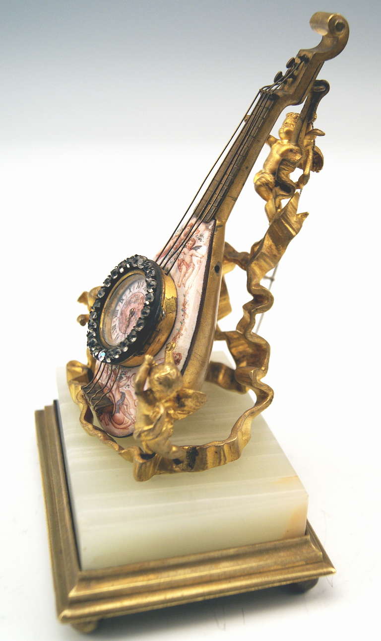 19th Century Viennese Rarest Bronze Table Clock with Cherubs / Painted with Enamel circa 1870