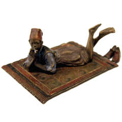 Vienna Bronze Made by Franz Ber(g)man(n) Arab Boy on Carpet  c. 1900 - 10