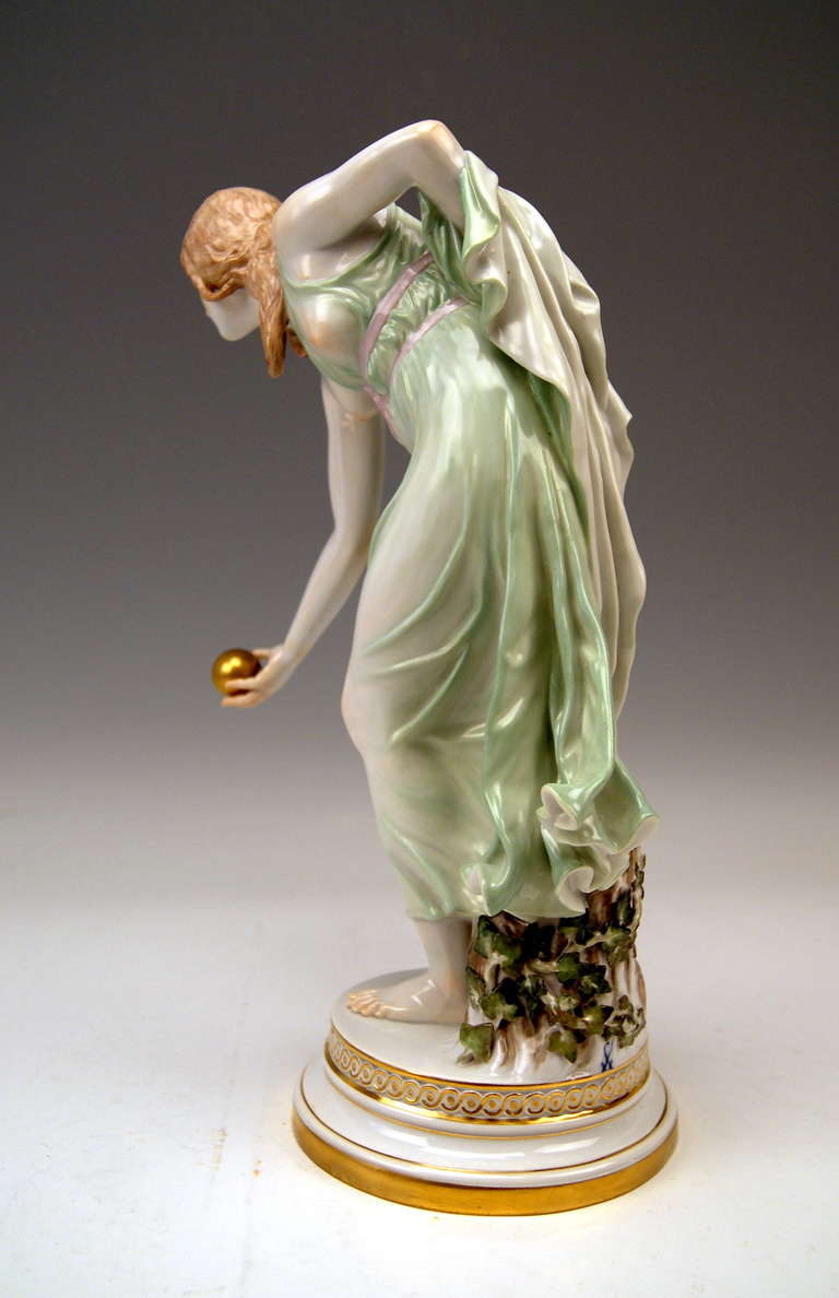 Painted Meissen Girl Playing Bowls by Walter Schott